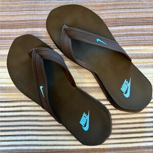 Nike Celso Brown Sandals with Blue Accents M6/W7